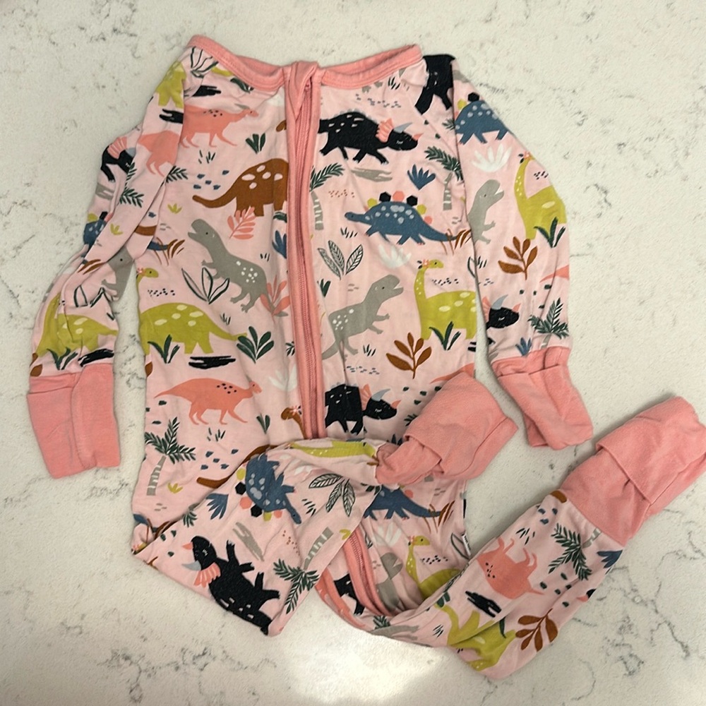 Little Sleepies Zippy, 6-12m, Pink Dinosaurs